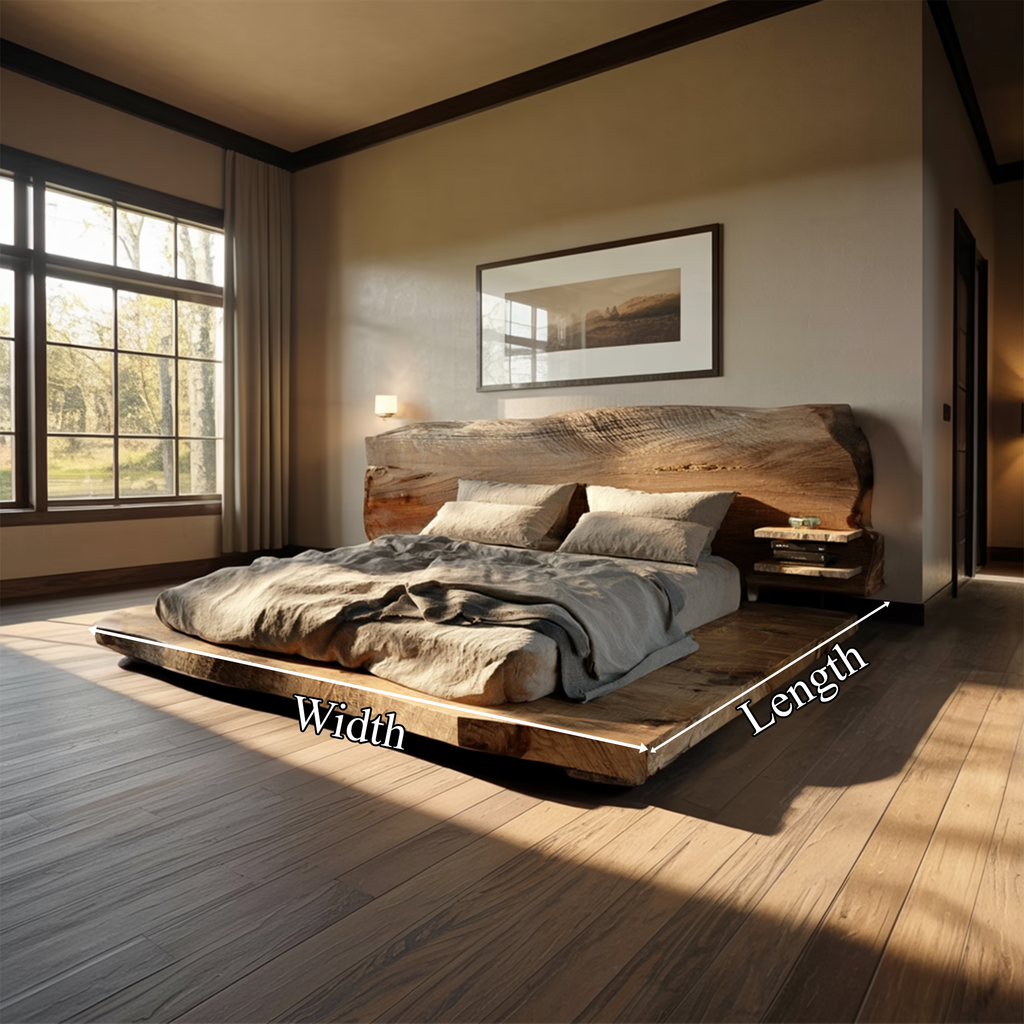 Rustic Solid Wood Platform Bed Bedroom