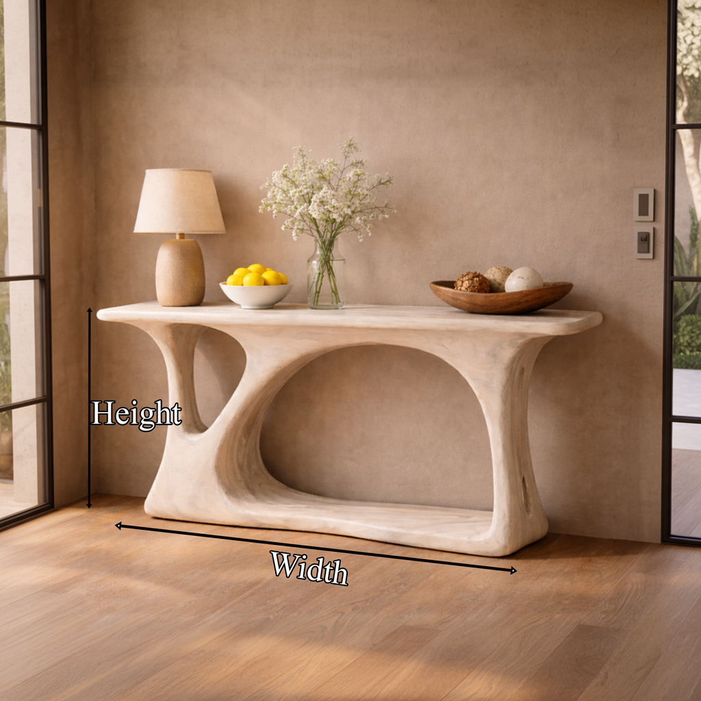 Natural Wood Console Table With Tree Inspired Base
