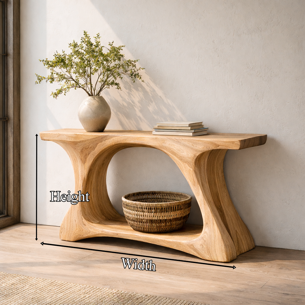 Rustic Wood Console Table With Organic Curved Tree Trunk Base
