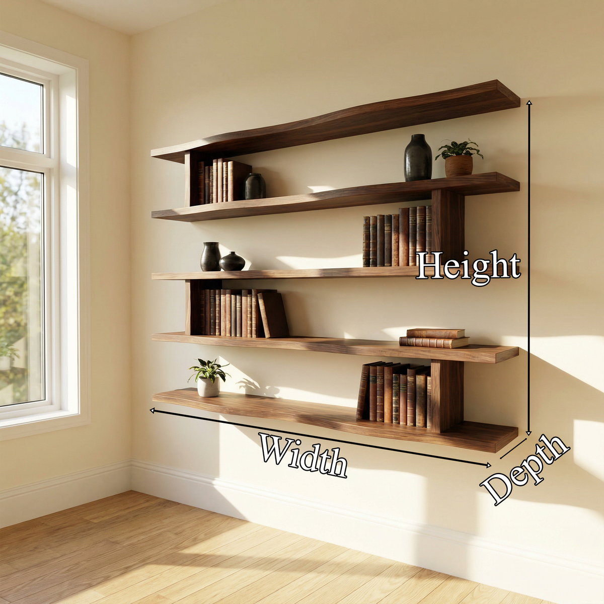 Modern Minimalist Wall Mounted Book Shelves Wood Floating Display System