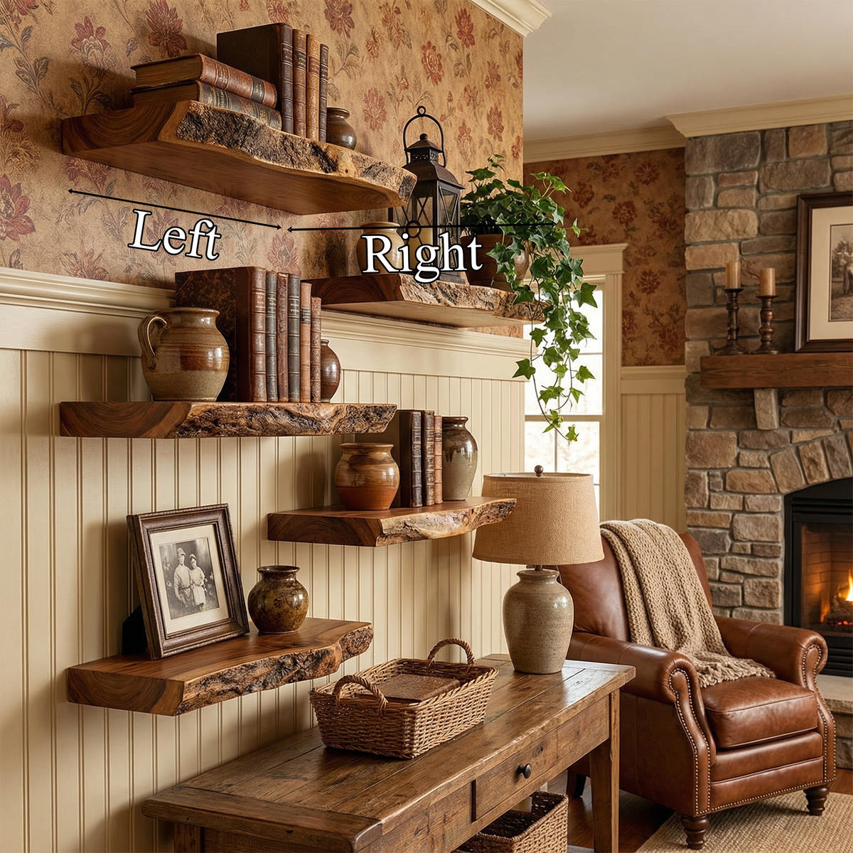 Rustic Floating Wall Shelves Solid Wood Vintage Home Display