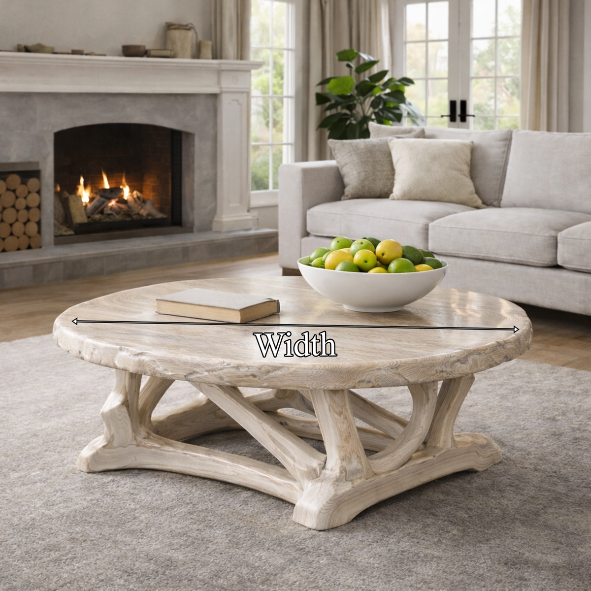 Handcrafted Driftwood Style Round Coffee Table Sculptural Coastal Living Room Interior