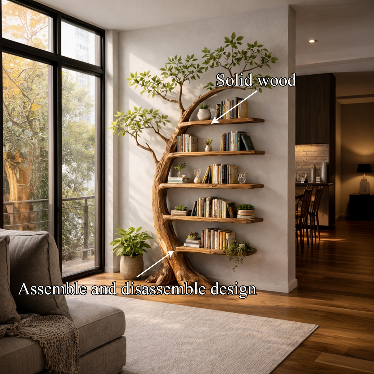Handcrafted Tree Storage Bookcase Living Room