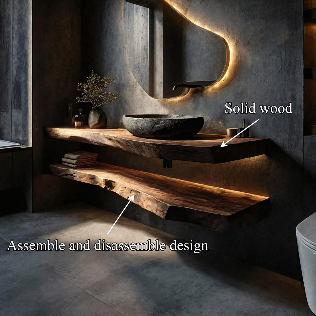 Organic Modern Bathroom Vanity Wall Mounted Wood Shelf