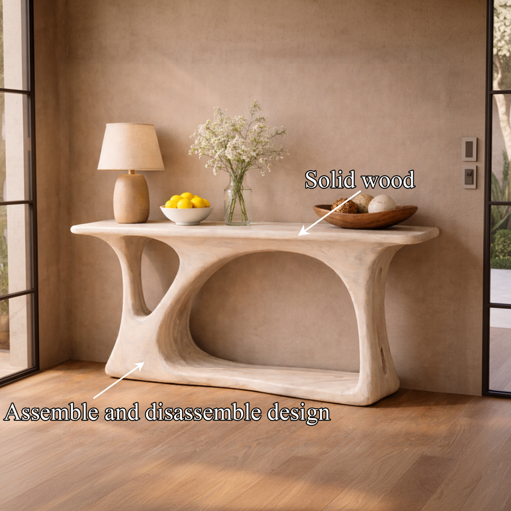 Natural Wood Console Table With Tree Inspired Base
