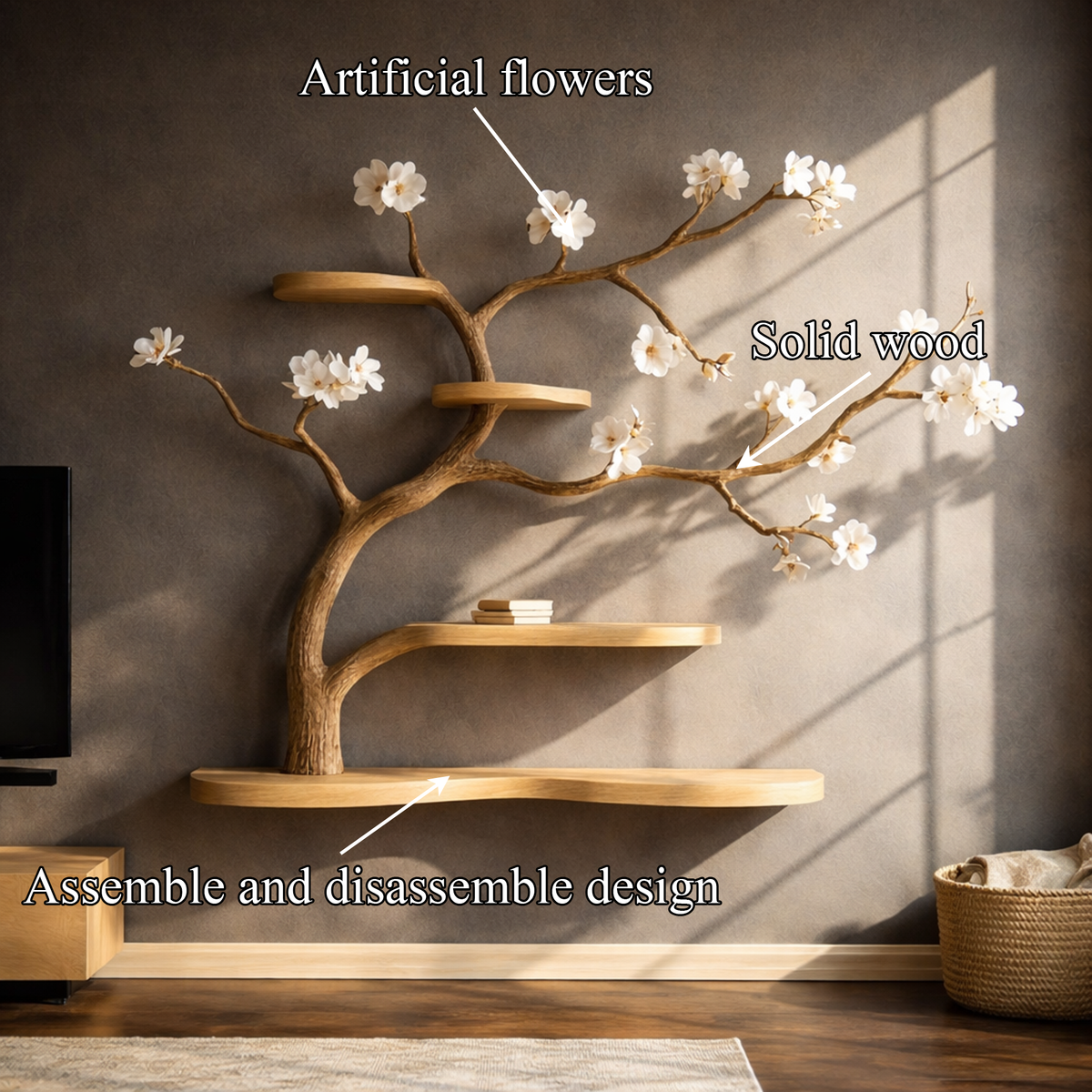 Rustic Tree-Inspired Wall Mounted Shelf