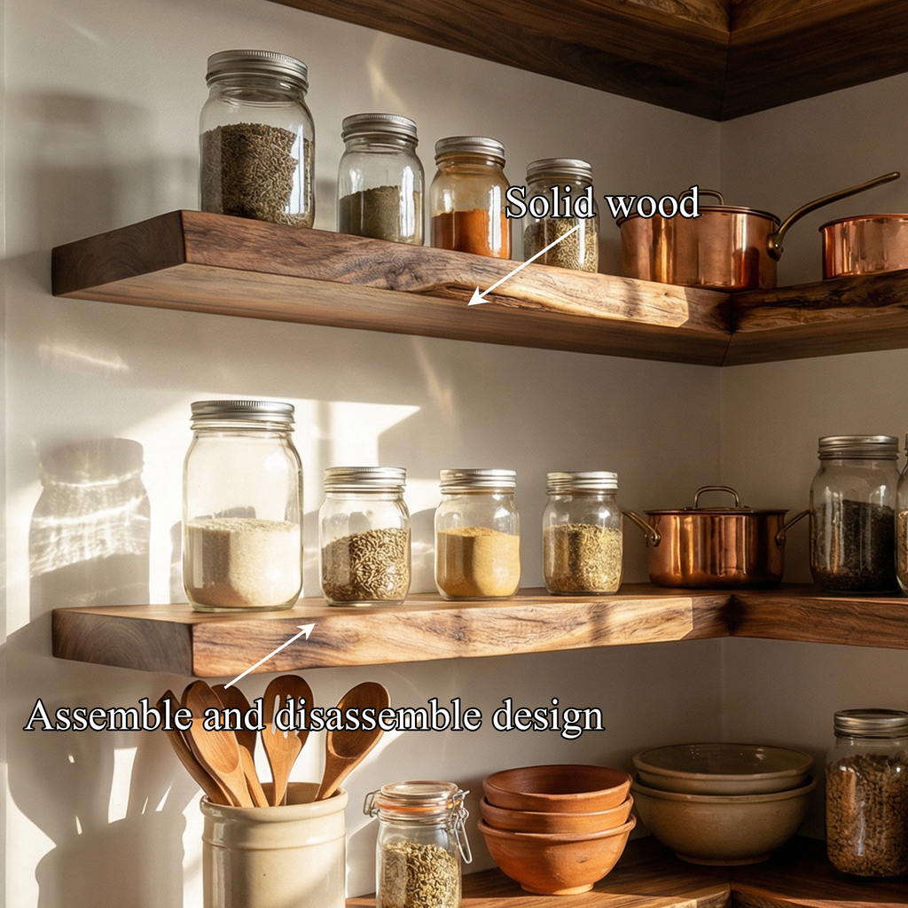 Modern L Shape Floating Kitchen Shelves Corner Wall Storage Display