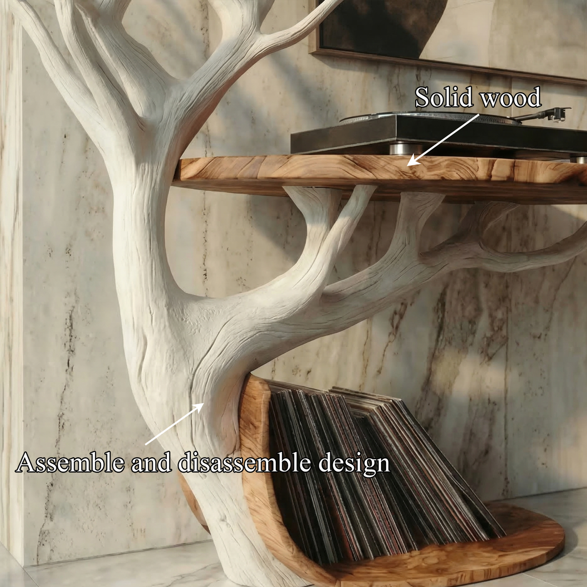 Midcentury Tree Branch Record Player Stand Vinyl Shelf Living Room Decor