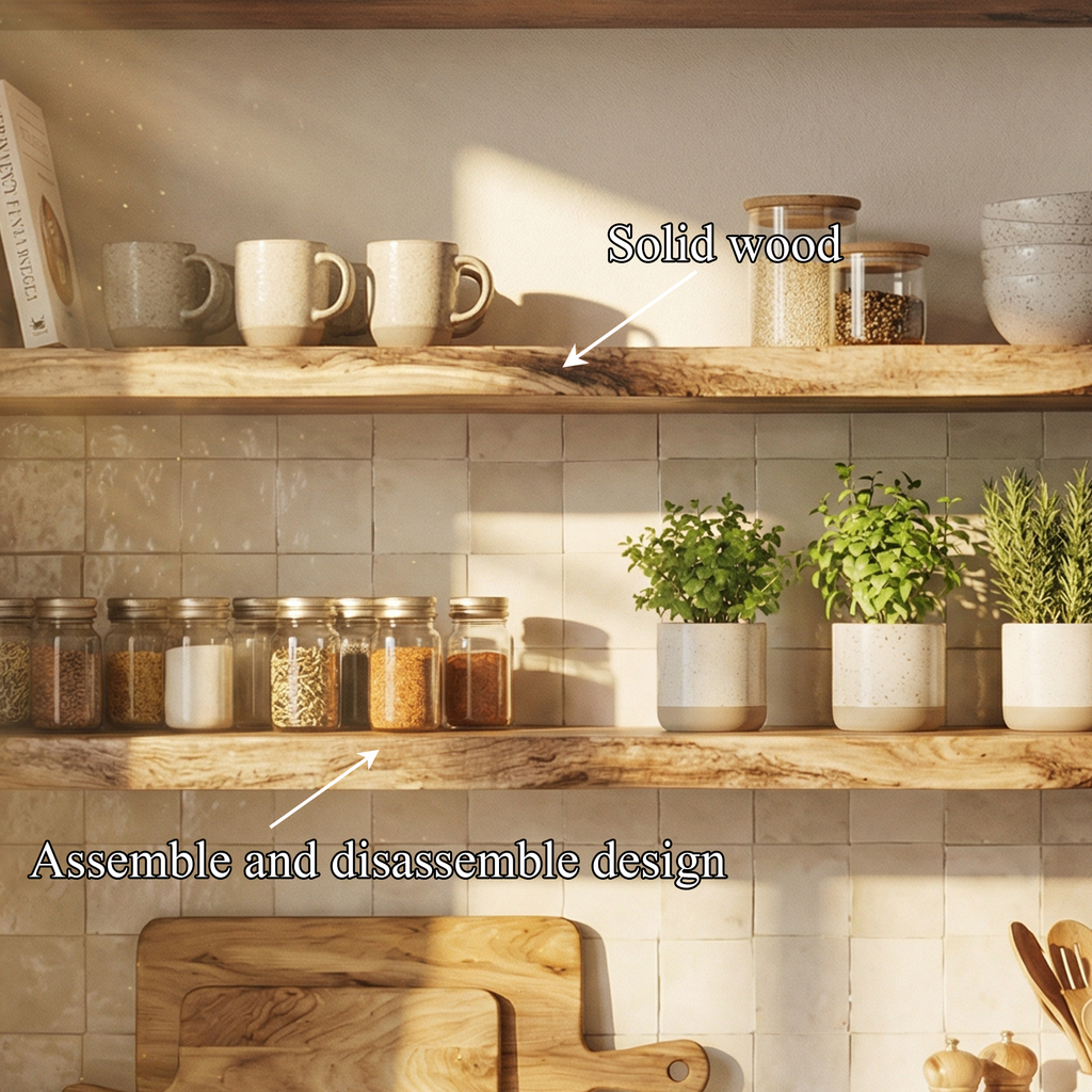 Modern Farmhouse Solid Wood Kitchen Wall Shelving Open Storage Rack