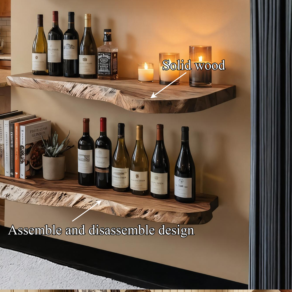 Industrial Rustic Floating Wine Display Shelves Solid Wood Wall Rack