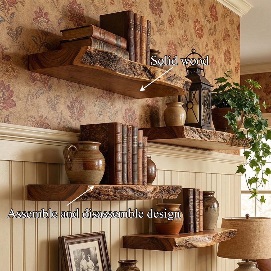 Rustic Floating Wall Shelves Solid Wood Vintage Home Display