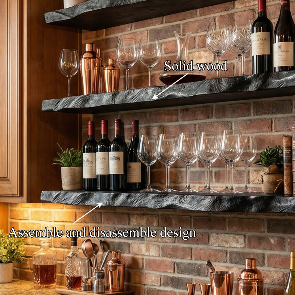 Industrial Solid Wood Floating Bar Shelves Wall Mounted Display Rack