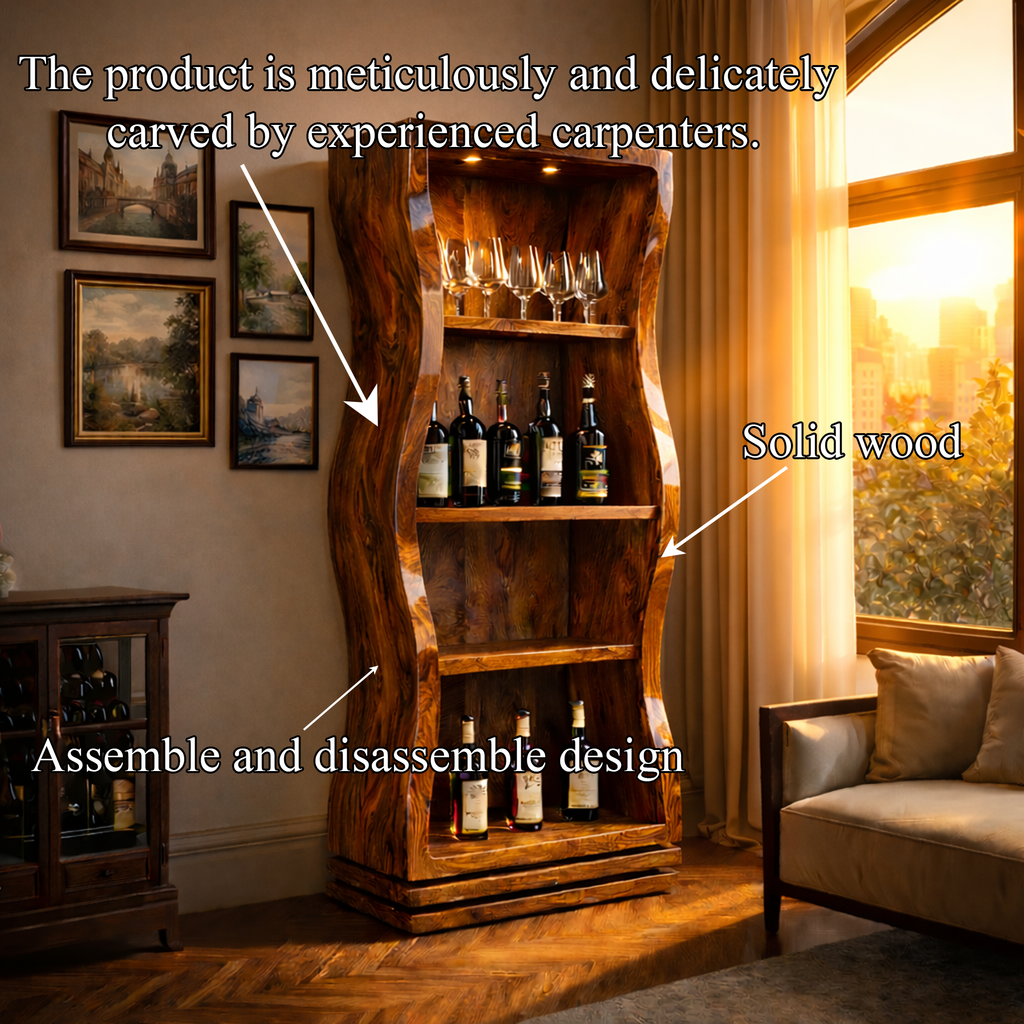 Organic Modern Tall Bar Storage Display Cabinet For Living Room