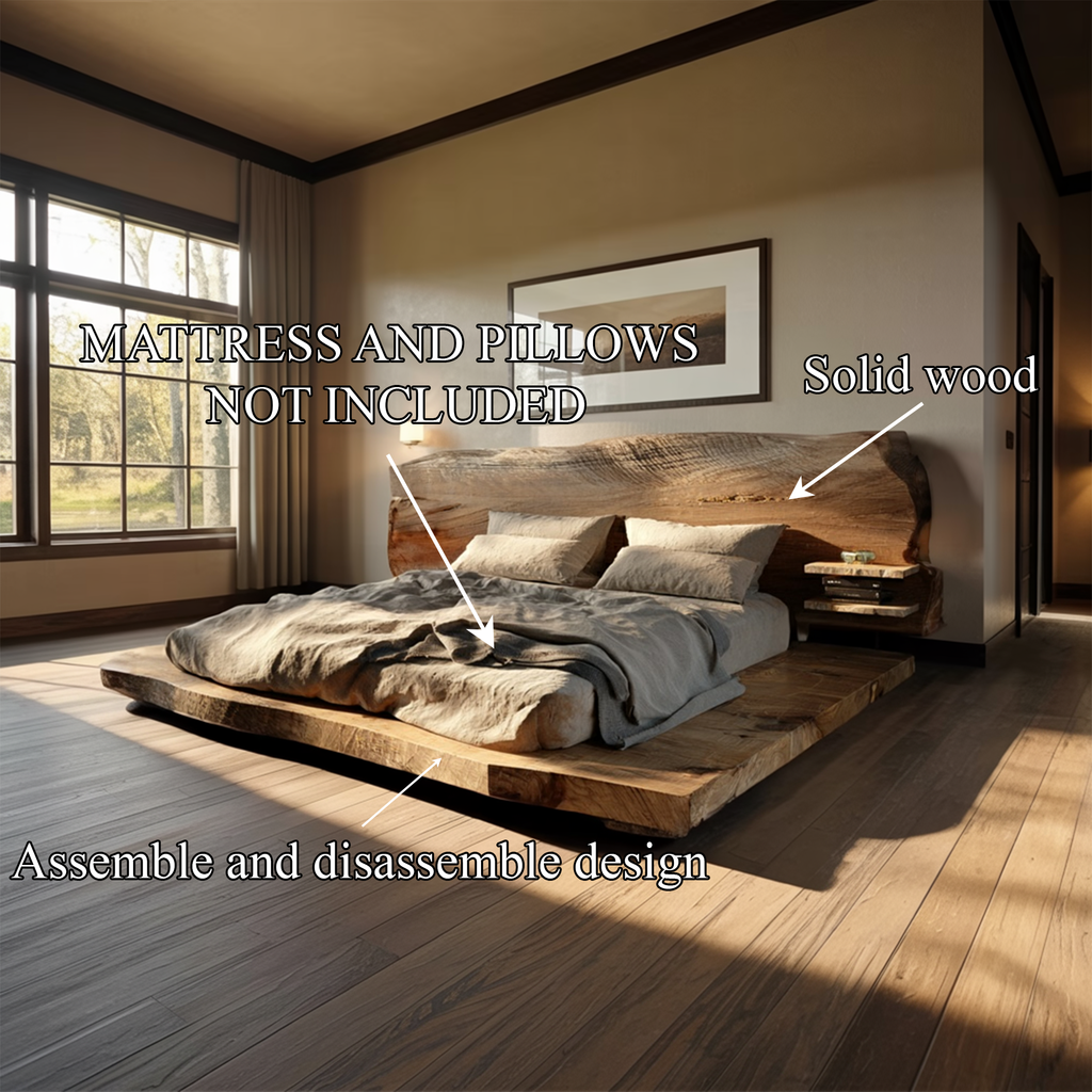 Rustic Solid Wood Platform Bed Bedroom