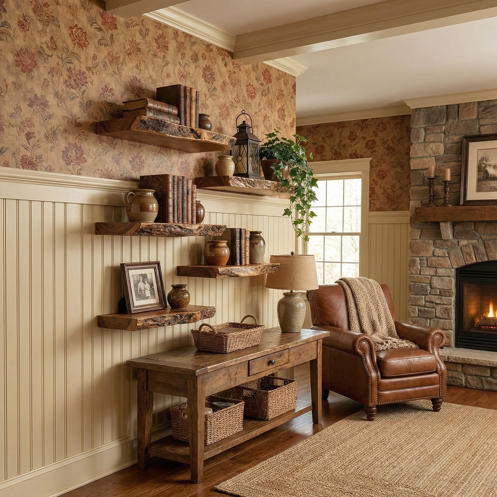 Rustic Floating Wall Shelves Solid Wood Vintage Home Display