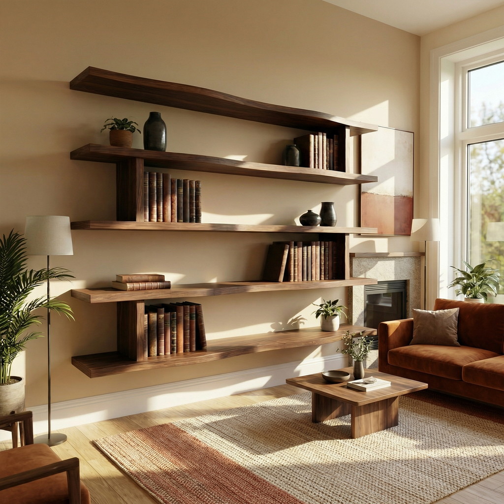 Modern Minimalist Wall Mounted Book Shelves Wood Floating Display System