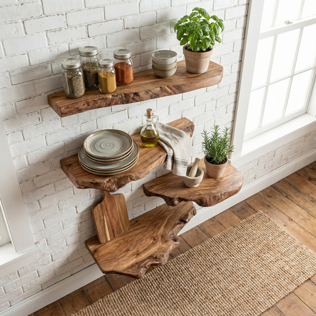 Modern Live Edge Corner Floating Shelves