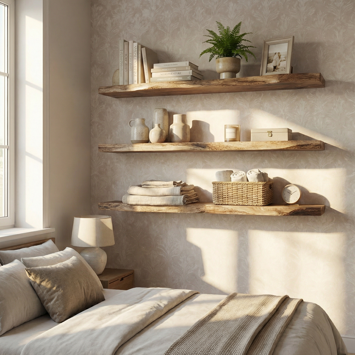 Modern Farmhouse Solid Wood Kitchen Wall Shelving Open Storage Rack