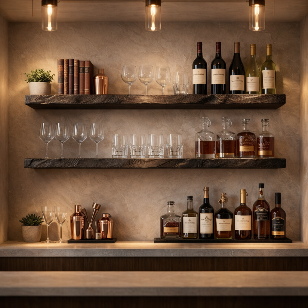 Industrial Solid Wood Floating Bar Shelves Wall Mounted Display Rack