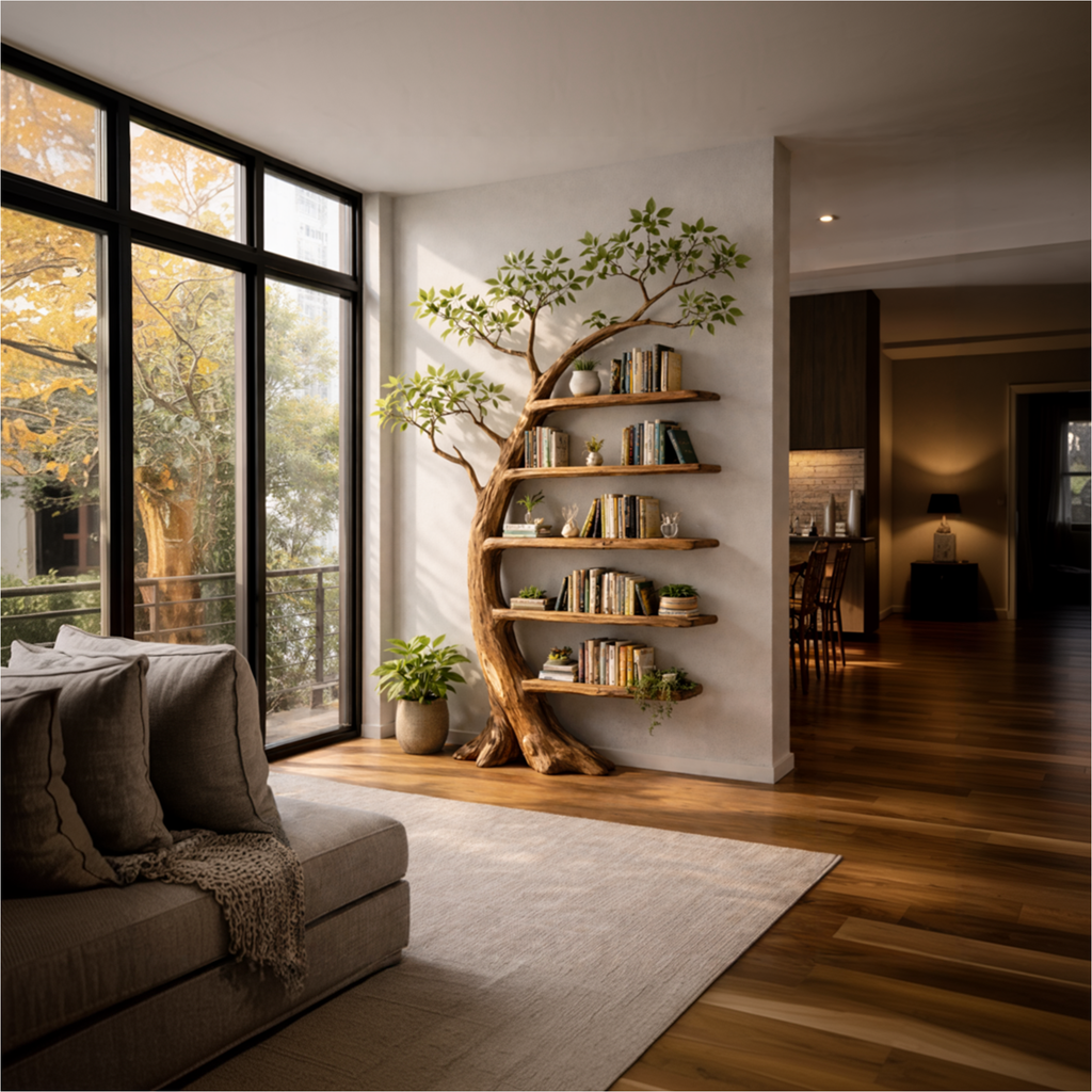 Handcrafted Tree Storage Bookcase Living Room