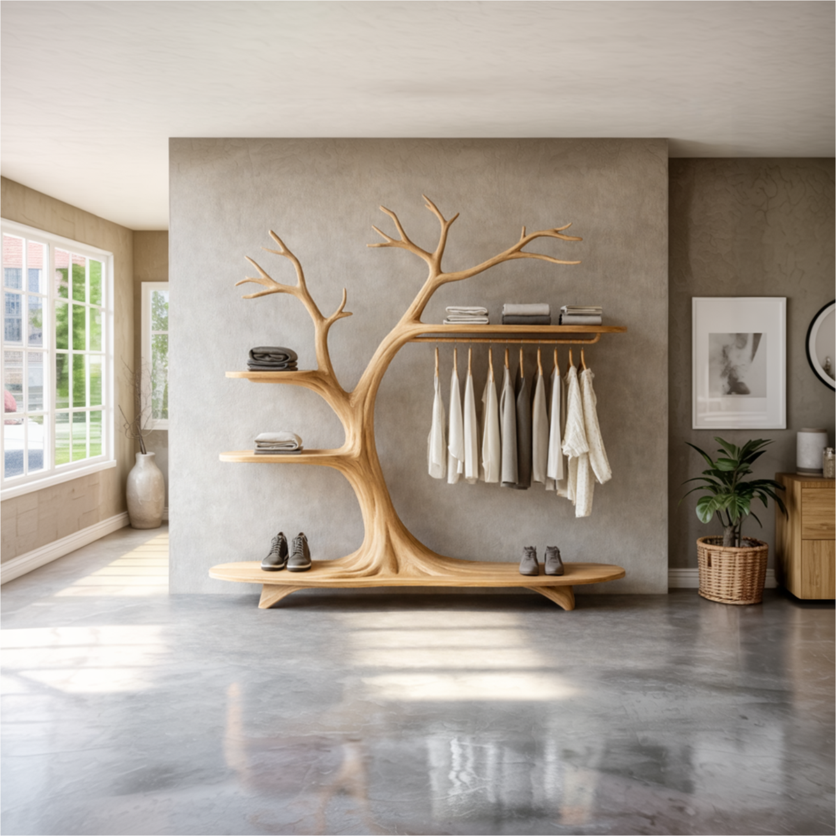 Minimalist Tree Coat Rack Scandinavian Hallway