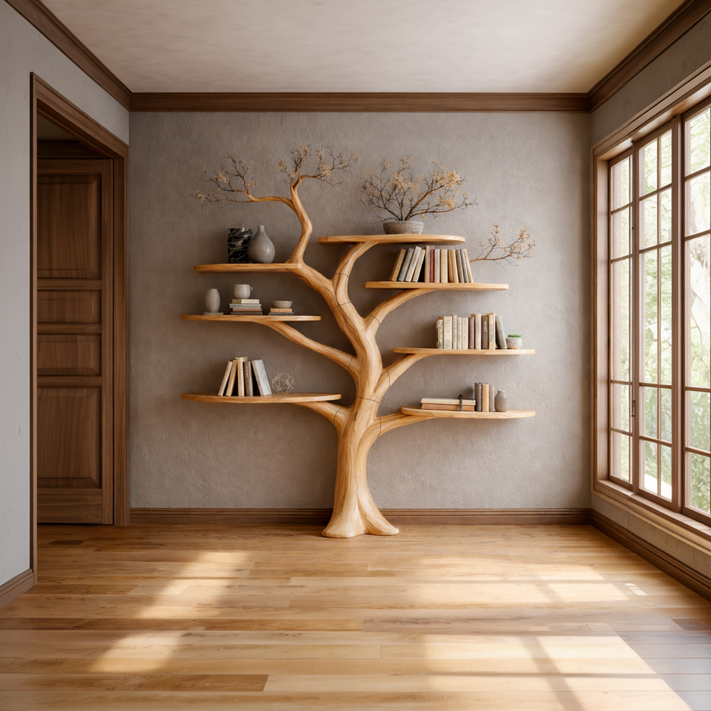 Midcentury Sculptural Wood Tree Bookshelf