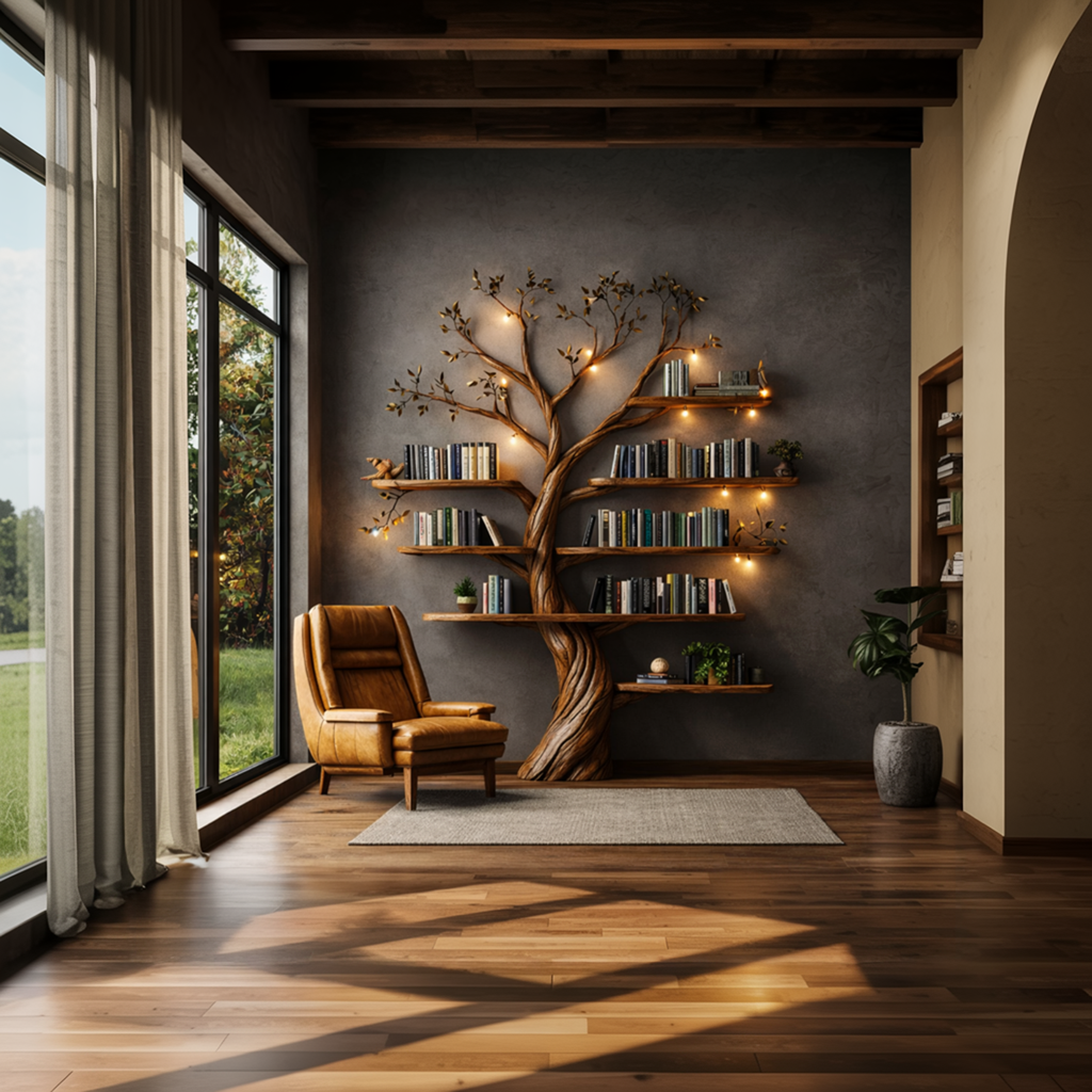 Rustic Nature-Inspired Tree Display Bookcase