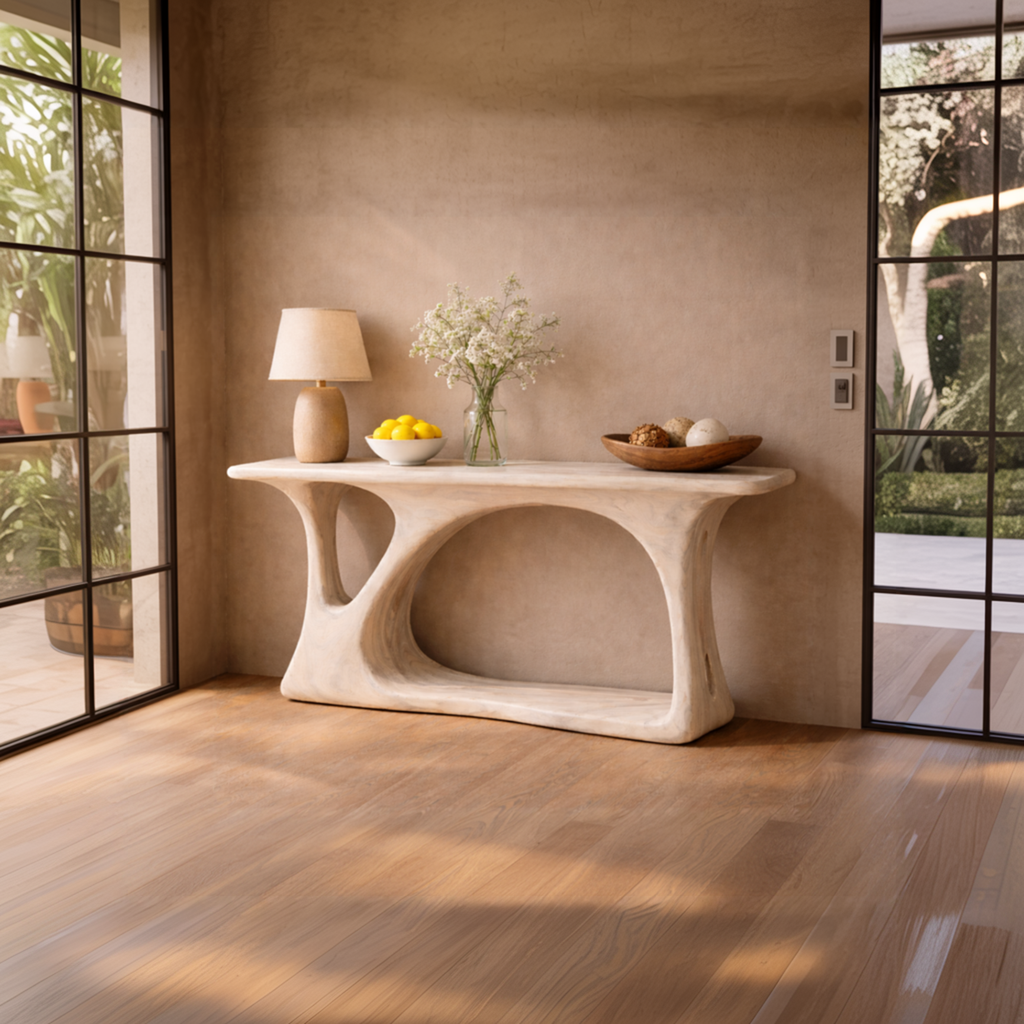 Natural Wood Console Table With Tree Inspired Base