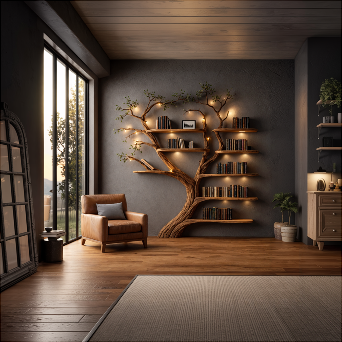 Rustic Organic Wood Tree Bookshelf