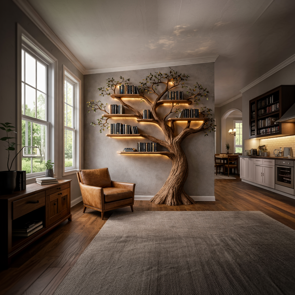 Rustic Nature Inspired Tree Bookshelf