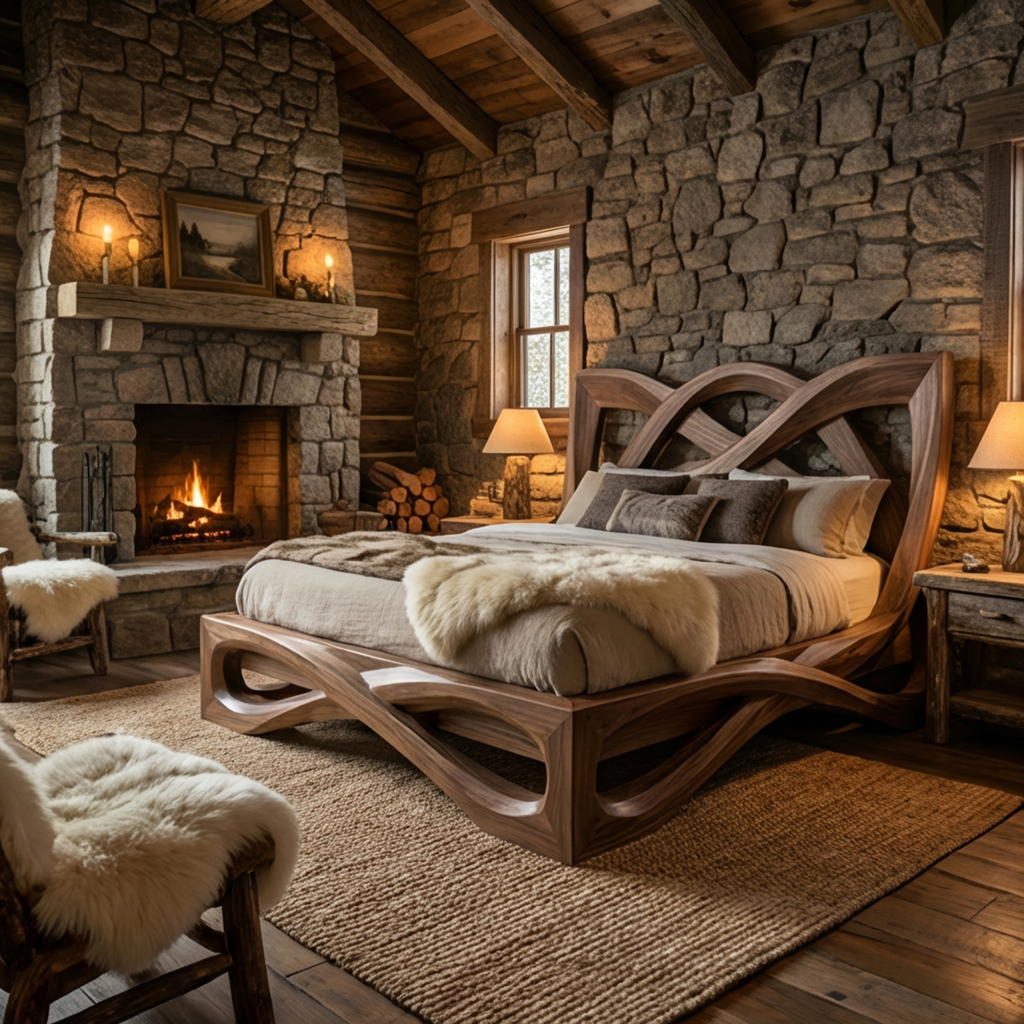 Rustic Organic Shape Bed Frame For Bedroom And Living Space