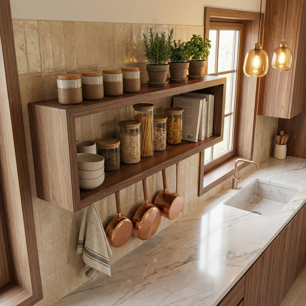 Rustic Box Style Kitchen Wall Shelf Solid Wood Display Unit