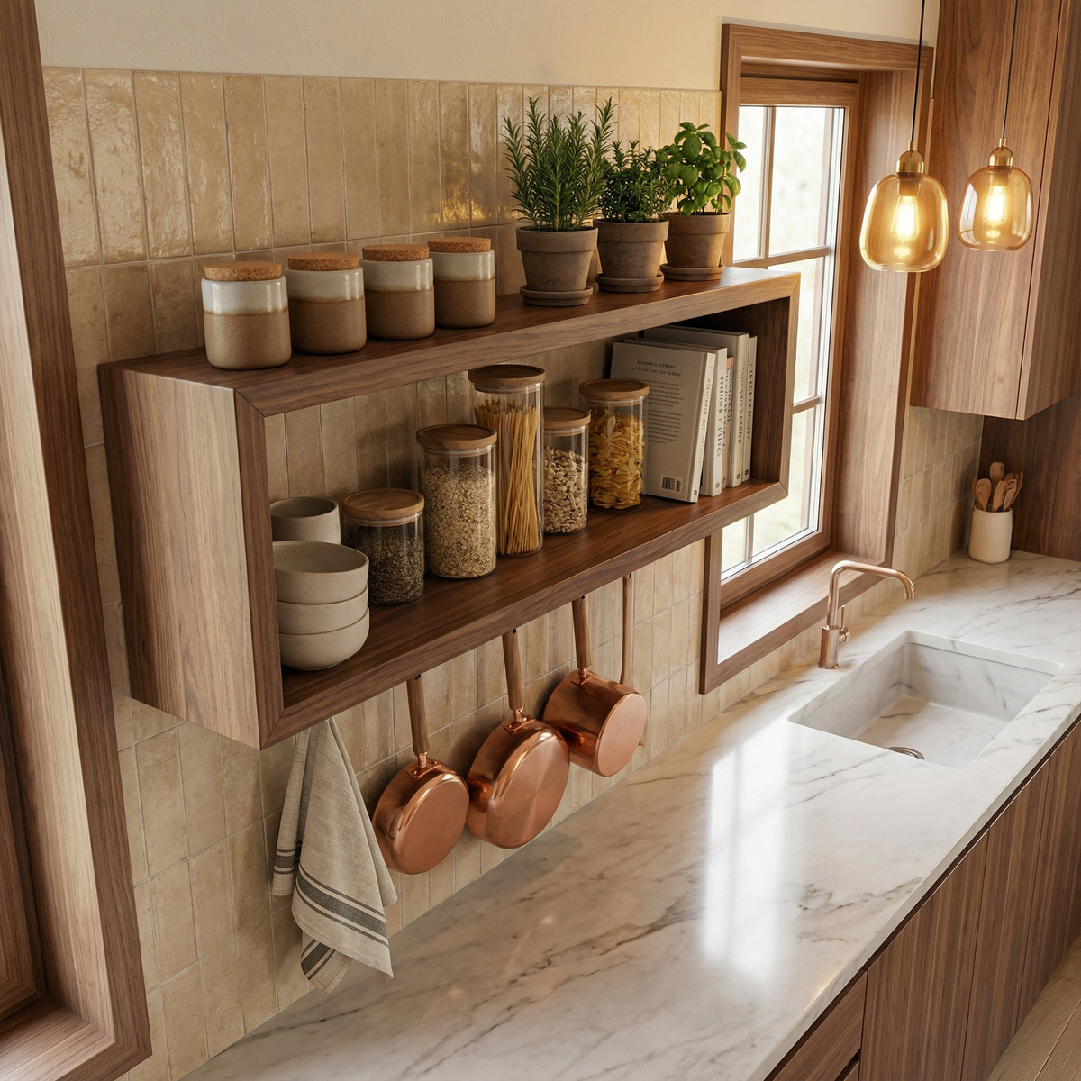 Rustic Box Style Kitchen Wall Shelf Solid Wood Display Unit