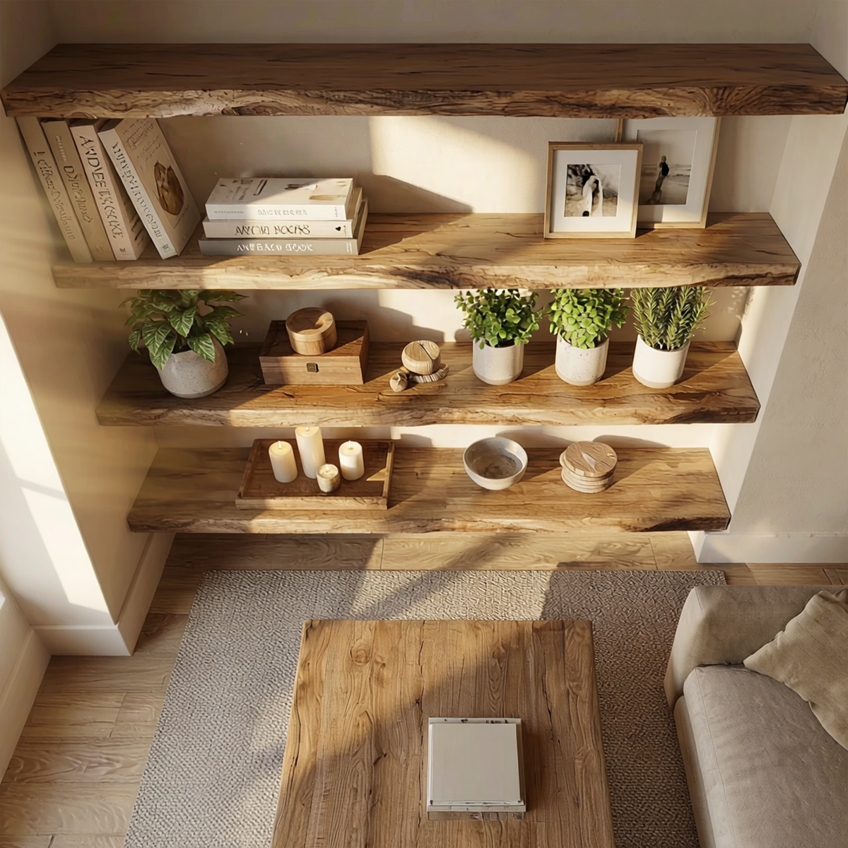 Modern Farmhouse Solid Wood Kitchen Wall Shelving Open Storage Rack