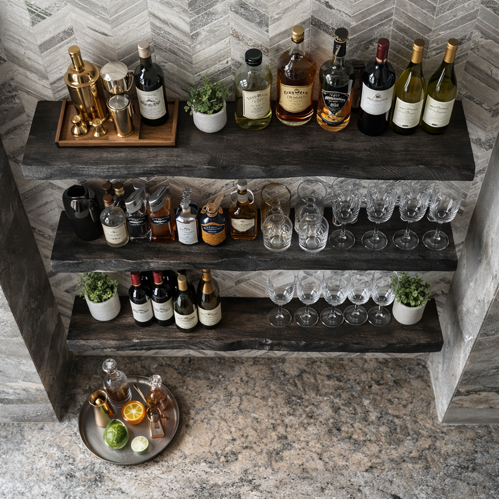 Industrial Solid Wood Floating Bar Shelves Wall Mounted Display Rack