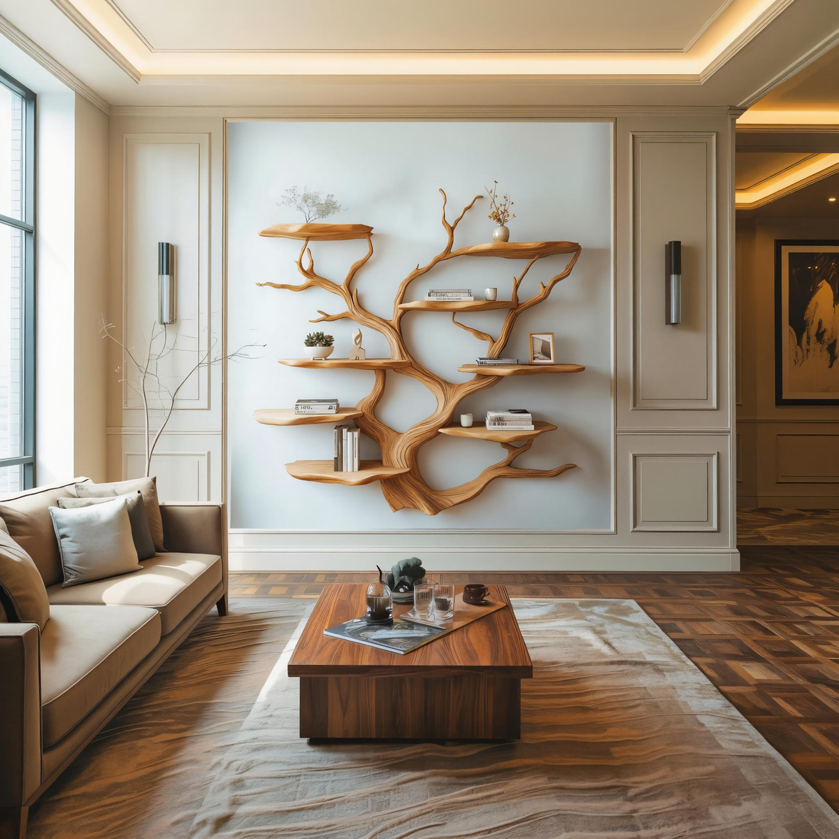 Sculptural Wood Branch Wall Shelf