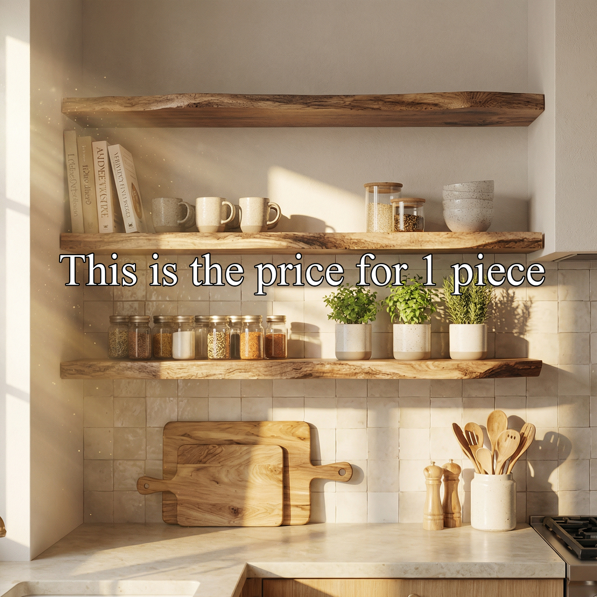 Modern Farmhouse Solid Wood Kitchen Wall Shelving Open Storage Rack