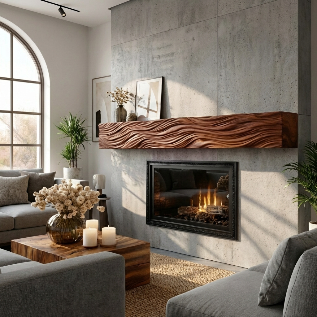 Rustic Wooden Floating Fireplace Mantel For Living Decor