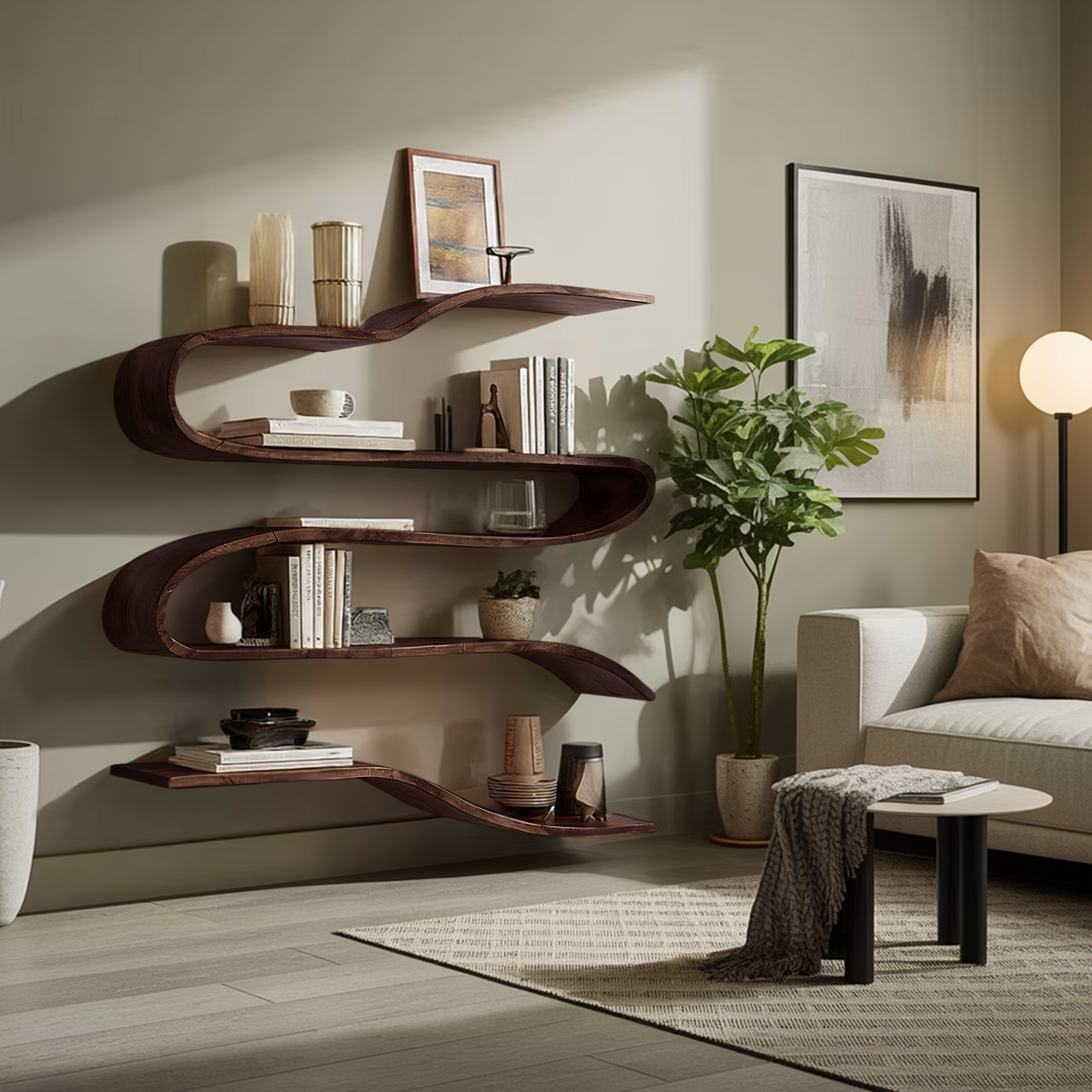 Industrial Natural Wood Floating Shelf