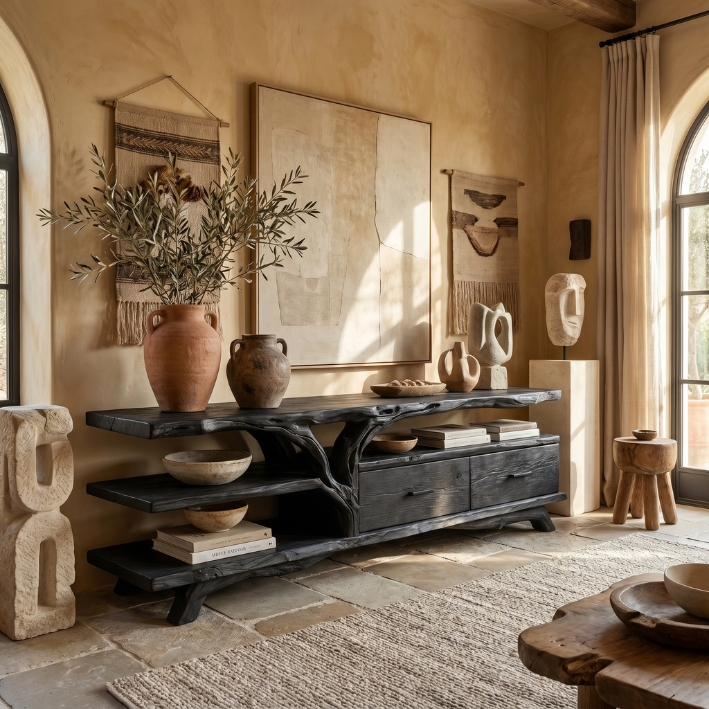 Rustic Wood TV Storage Console Cabinet