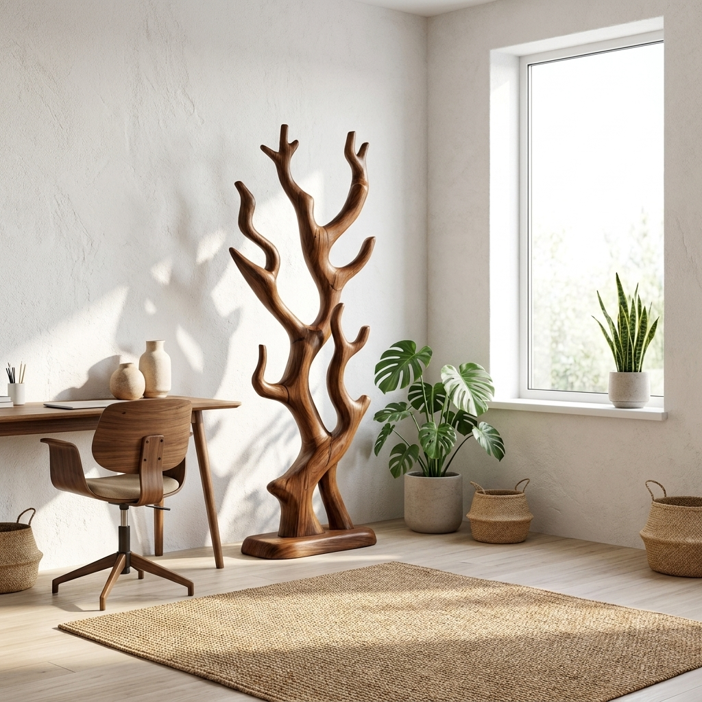 Rustic Tree Branch Coat Rack Stand