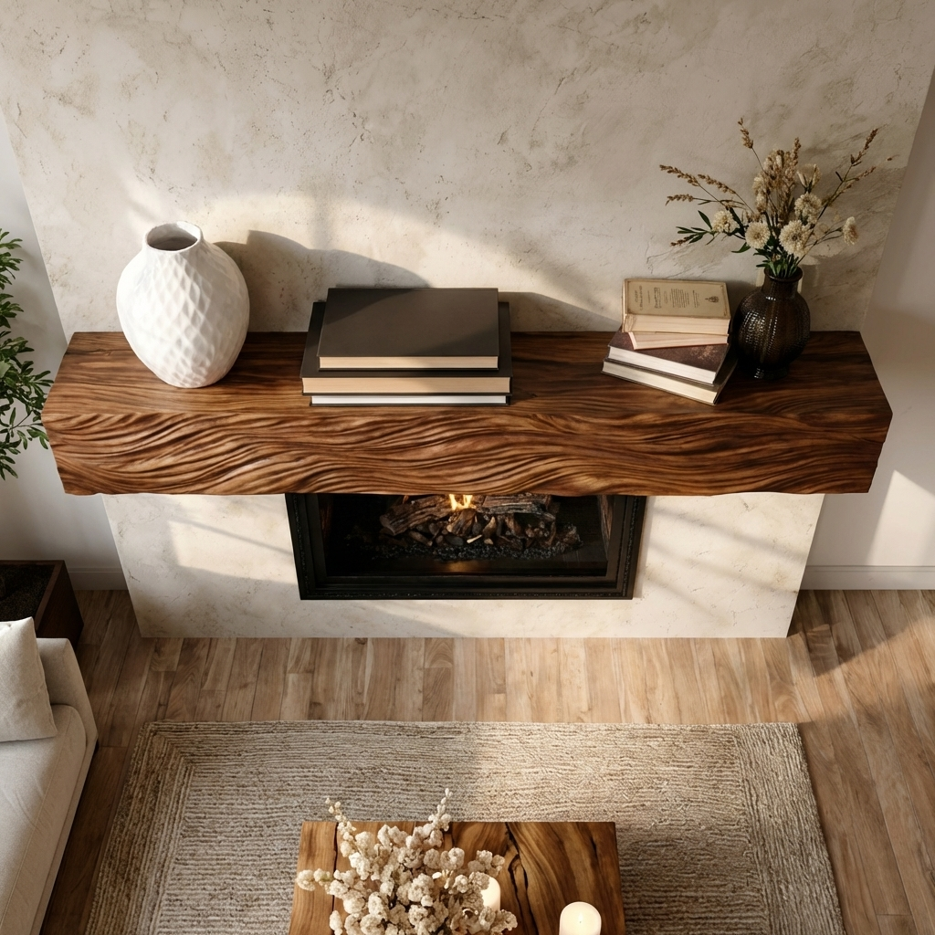 Rustic Wooden Floating Fireplace Mantel For Living Decor