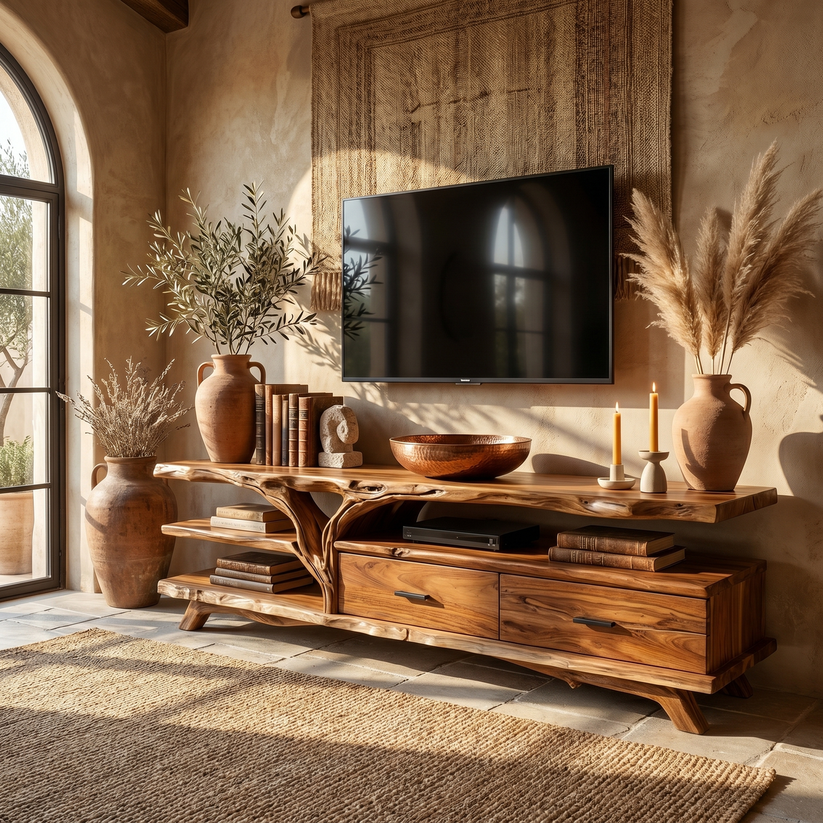 Rustic Wood TV Storage Console Cabinet
