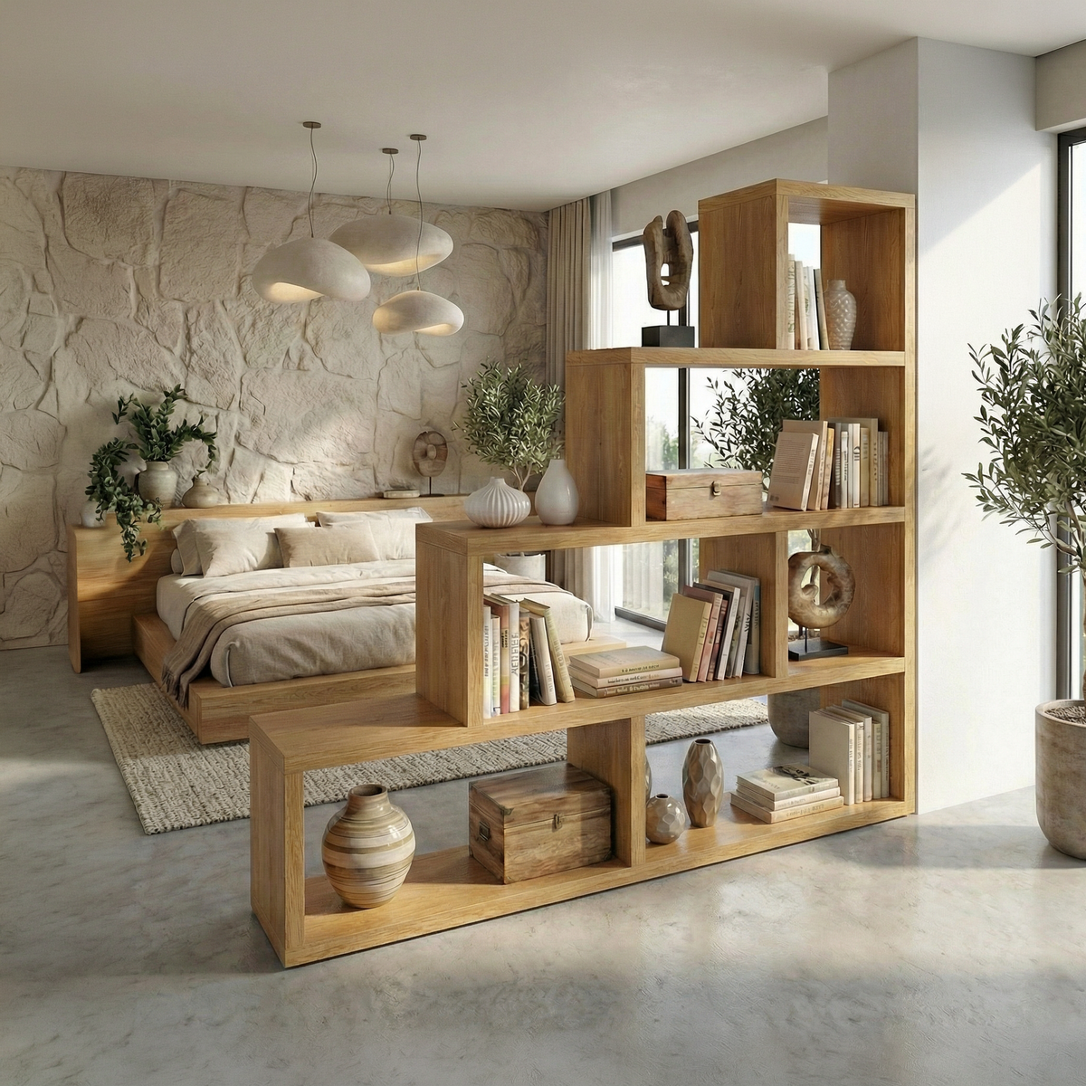 Mid Century Display Room Divider Bookshelf For Living Room And Apartment