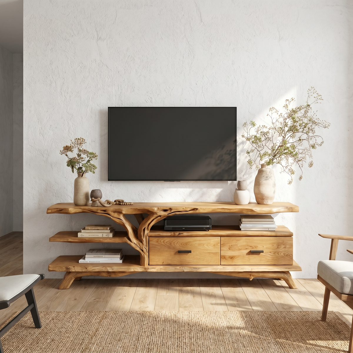 Rustic Wood TV Storage Console Cabinet