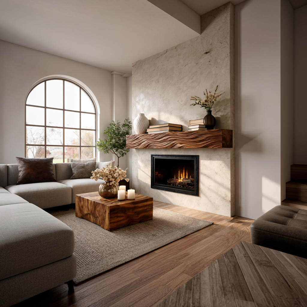 Rustic Wooden Floating Fireplace Mantel For Living Decor
