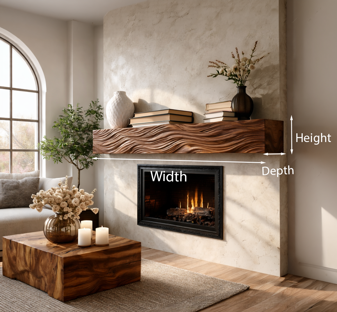 Rustic Wooden Floating Fireplace Mantel For Living Decor