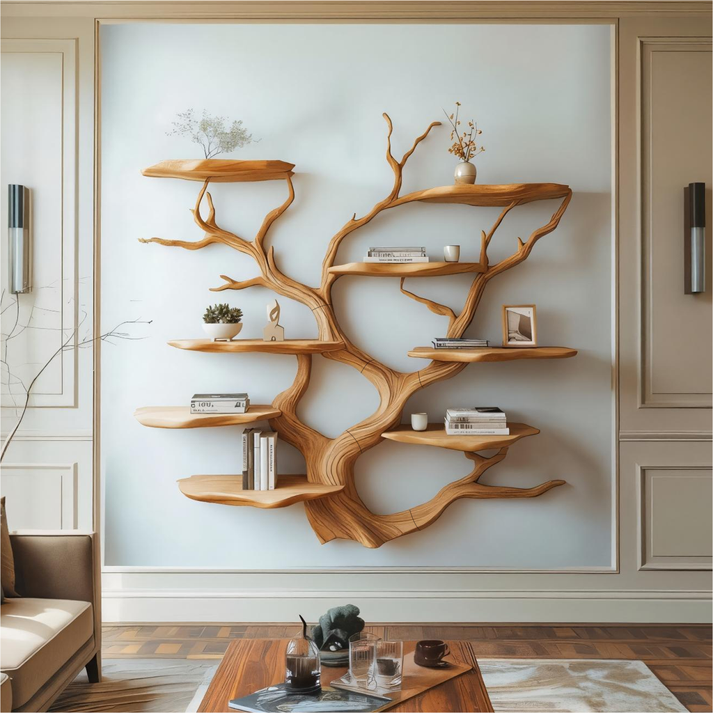 Sculptural Wood Branch Wall Shelf
